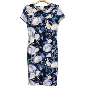 Carmen Marc Valvo Blue Floral Print Dress Size Medium